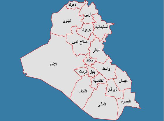 خريطة توضح المحافظات الغربية في العراق