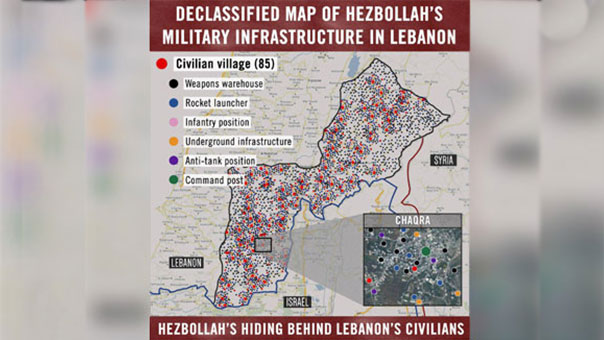 جيش العدو الإسرائيلي ينشر خريطة لبنك أهدافه في لبنان
